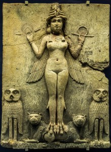 The Queen of the Night Possibly Ishtar the Goddess of Sexual Love and War, or her sister and rival Ereshkigal, ruler of the underworld.  From the reign of Hammurabi - Babylon c1792-1750 BC